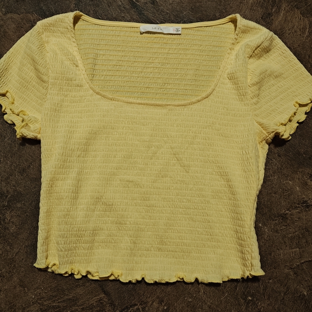 Lush Yellow Textured Crop Top - Picture 1 of 6